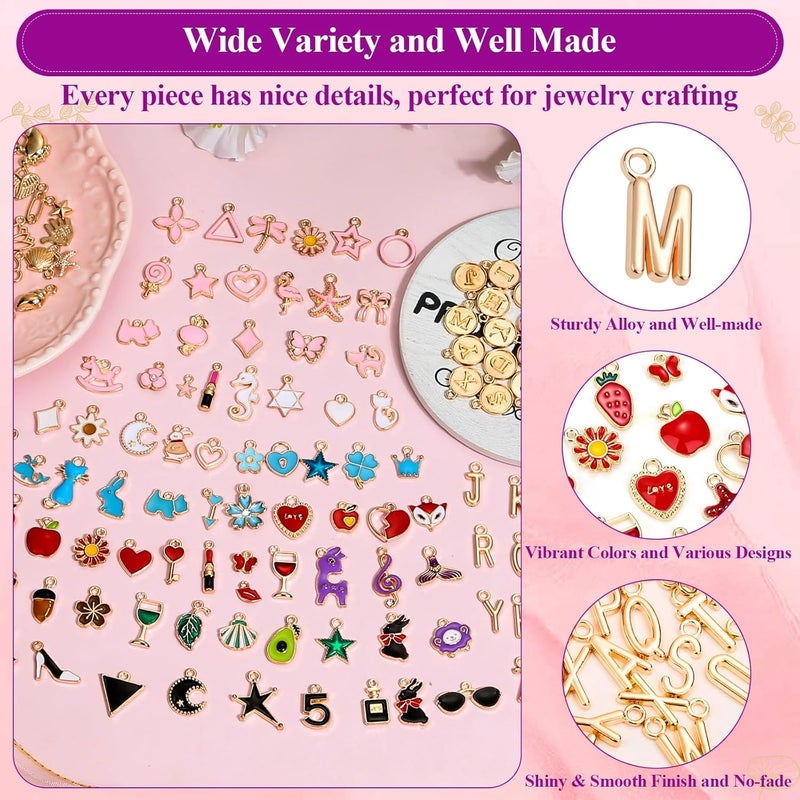 Modacraft 3 Types 172 Pcs Charms for Jewelry Making with Jump Rings, Bulk Enamel KC Letter Charm for DIY Necklace Bracelet Earring Craft Supplies - Image 4